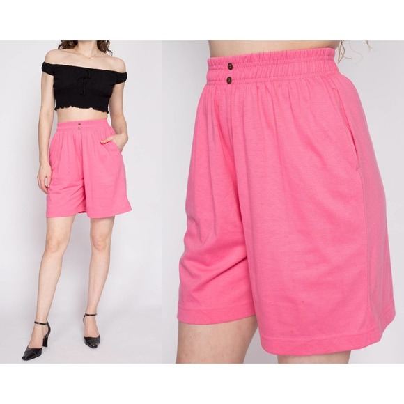 80s Pink‎ Elastic Waist Shorts - Small to Medium | Vintage High Rise Shorts - Picture 1 of 9